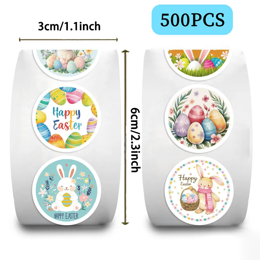 500 Pieces/Roll Easter Eggs & Bunny Rabbit Juanjuan Stickers - PVC Waterproof Decor for Notes, Envelopes Giajar Sticker Store