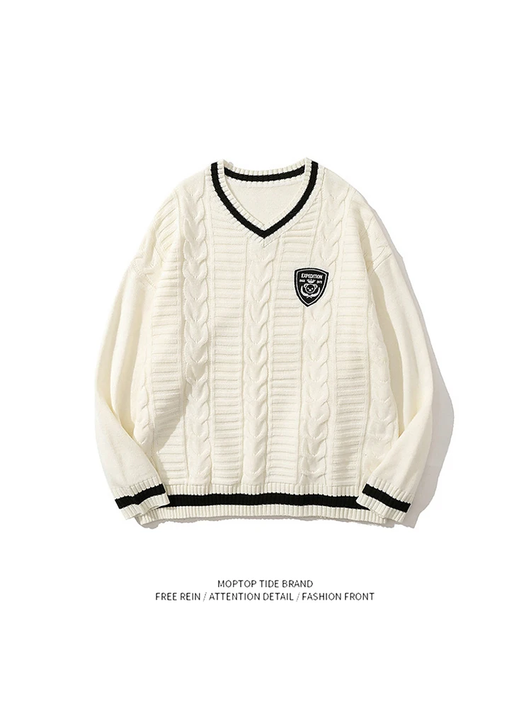 

Loose V-Ne Knitwear Casual Sle ex Autumn Winter Sweater Youth Faion Comfortable Fit Versatile Casual Leisure Pullover