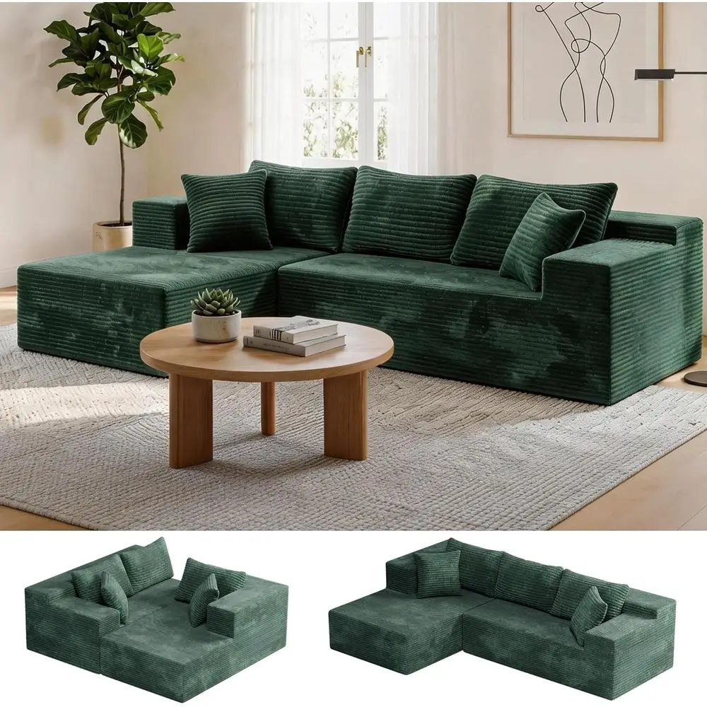 

108 L-Shape Sectional Sofa with Chaise, Deep Seating, Living Room/Bedroom, Ready to Use, Green
