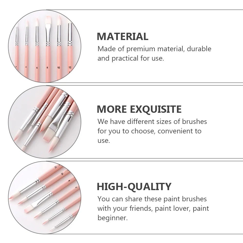 6Pcs Paint Brush Set Nylon Hair Wooden Handle Oil Watercolor Painting Brushes Professional Artist Paint Supplies for Gouache