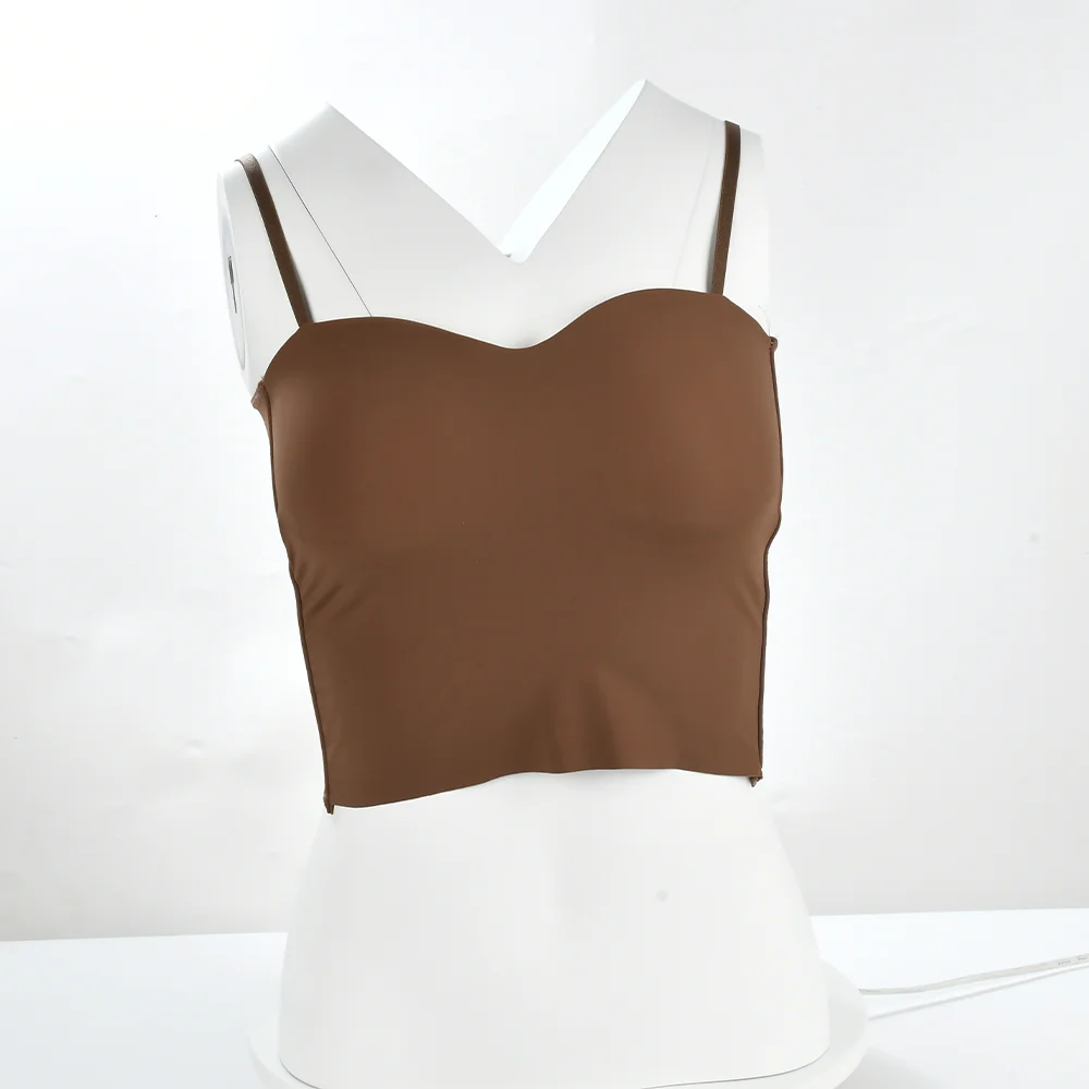 Womens Slim Double Thin Strap Suspender Crop Bra Solid Color Sport Vest Sexy Inner Outer Bottoming Daily Wear Tops