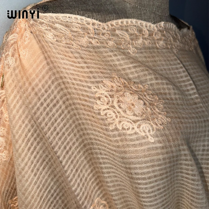 WINYI femme musulmane robes longue vers le bas caftan robe de soirée Perspective robe brodée femme vacances abaya dubaï luxe Caftan