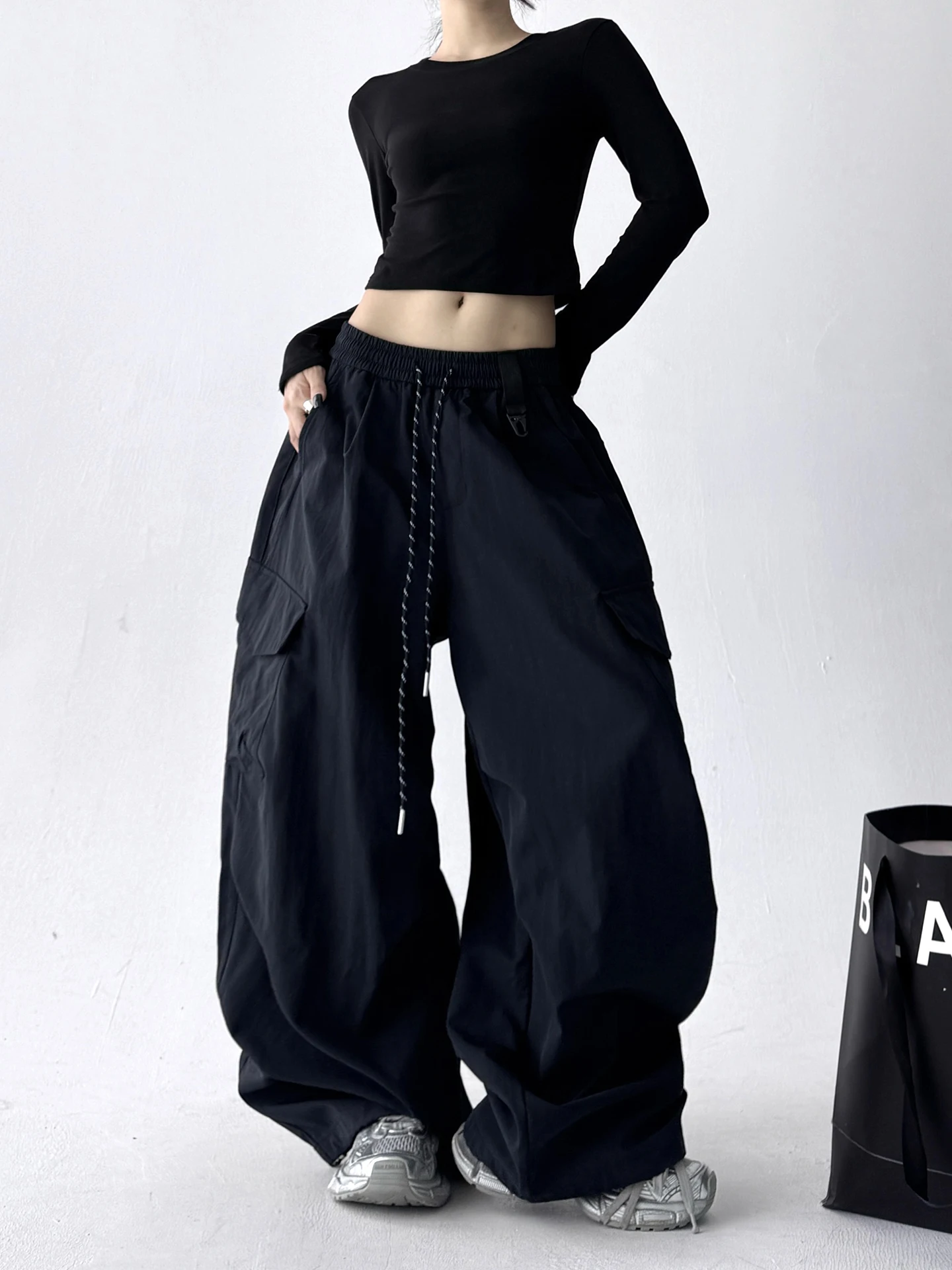 Cintura alta perna reta solta ajuste calças casuais feminino outono 2025 faionable plus size calças de perna larga versátil sle