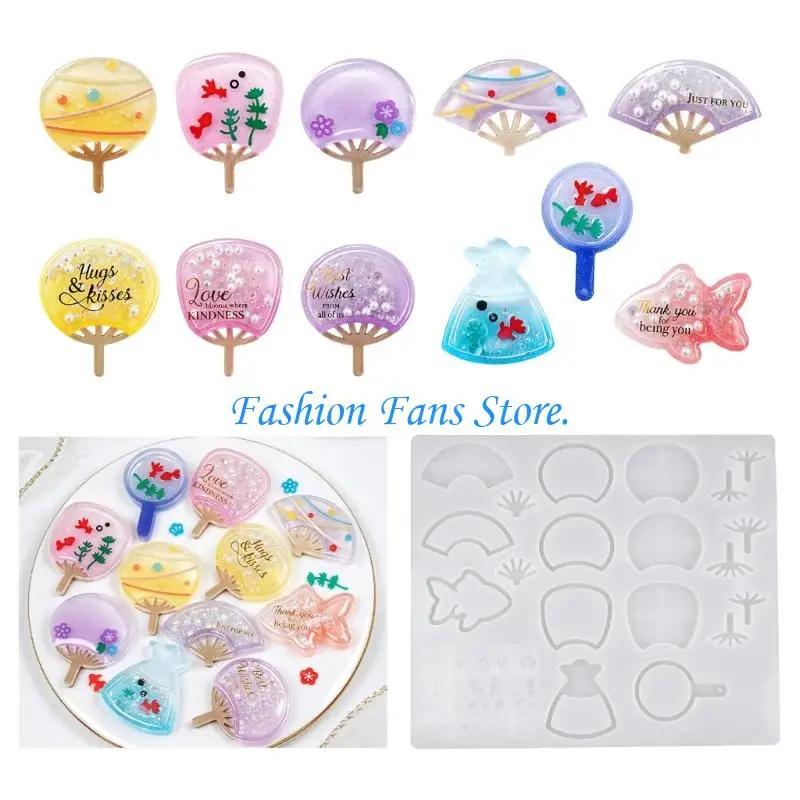 and Hand Fan Resin Mold, Cleanable Reusable Silicone Form for Making Charms, Jewelry Components, Ornaments, and Decorative