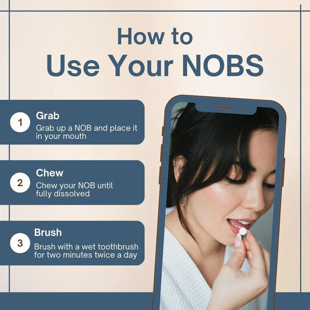 أقراص NOBS - حبيبات معجون الأسنان المحمولة القابلة للمضغ لتنظيف الفم