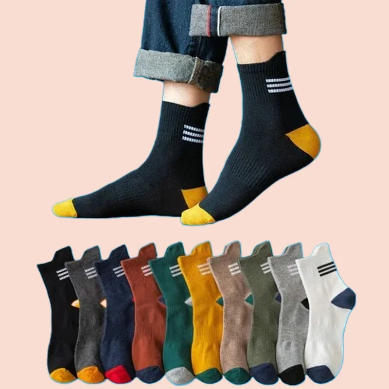 Chaussettes longues absorbant la transpiration pour hommes, chaussettes de sport japonaises, chaussettes coréennes, tube moyen, automne, hiver, nouveau, 10/20 paires