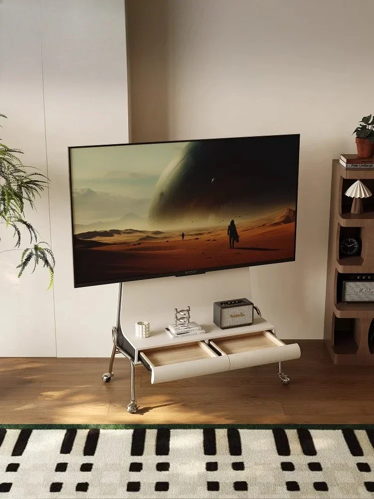 Simple modern TV rack Floor-to-ceiling removable bedroom Living room universal TV rack with wheels