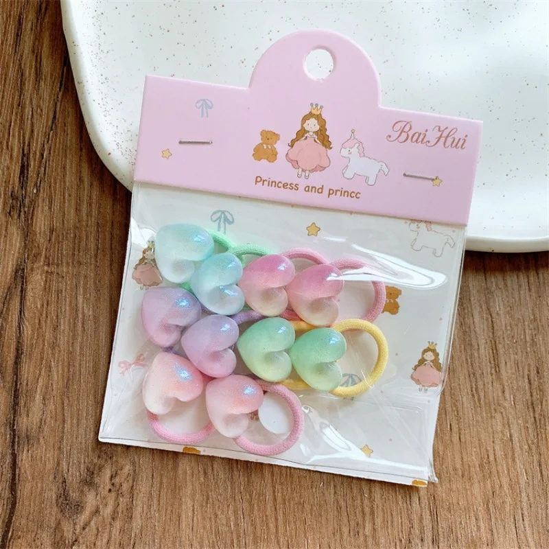 Mini Flower Cartoon Bow Hair Ties 10Pcs Bagged Set for Girls Elastic Ponytail Holders Cute No Damage Toddler Hair Accessories