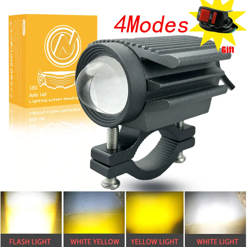 

1Pcs 4Modes Auxiliary Motorcycle Spotlight Headlight LED White Yellow Lamps Fog Light 12V 24V for Honda Yamaha Suzuki Hero