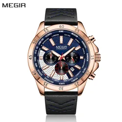 MEGIR Luxury Original Sports Quartz Clocks Men Military Waterproof Silicone Strap Watches Chronograph Date Wristwatches