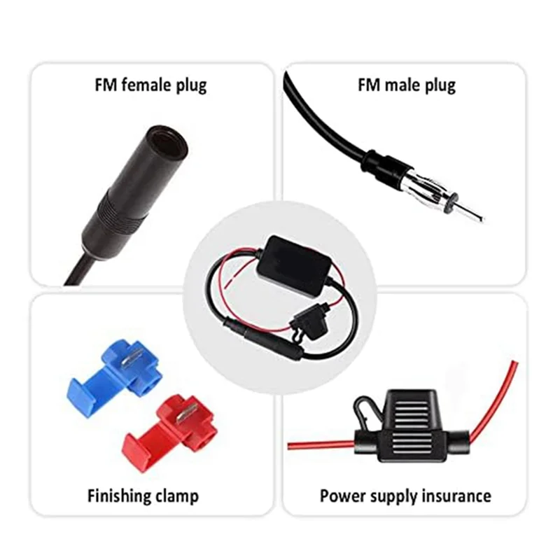 FORW-Amplifier Amplifier Memperkuat 25Db, Adaptor Antena Radio FM AM 12V Universal untuk Stereo Mobil, Audio, Radio, Media