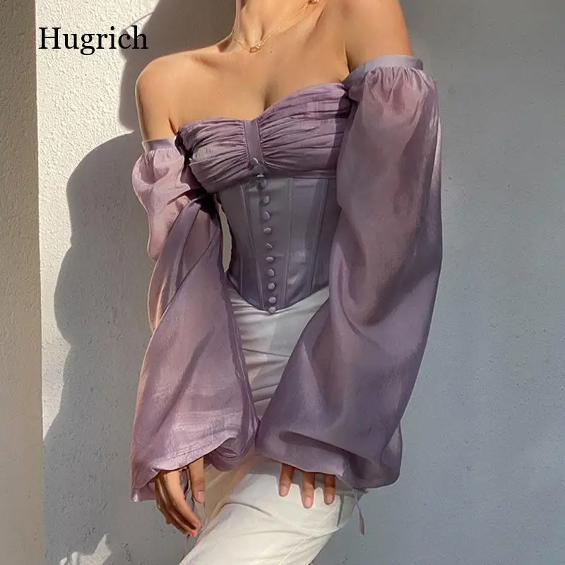 2022 Spring and Summer New Ladies Fashion Foreign Style Square Neck Long Bubble Sleeve Shirt Thin French Design Sense Slim Top