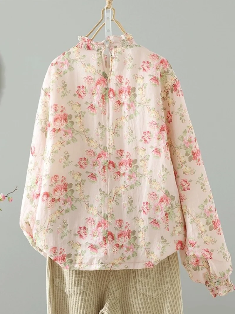 Fresh Lace Collar Warm Pullover Cotton Jacket For Women Quilted Coat Autumn Winter Shirt Top w656