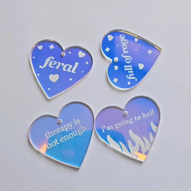 Trendy Laser Cut Acrylic Heart Earrings For Women Personality Color Changing Carving Letter Bite Hell Rage Drop Dangle Earring