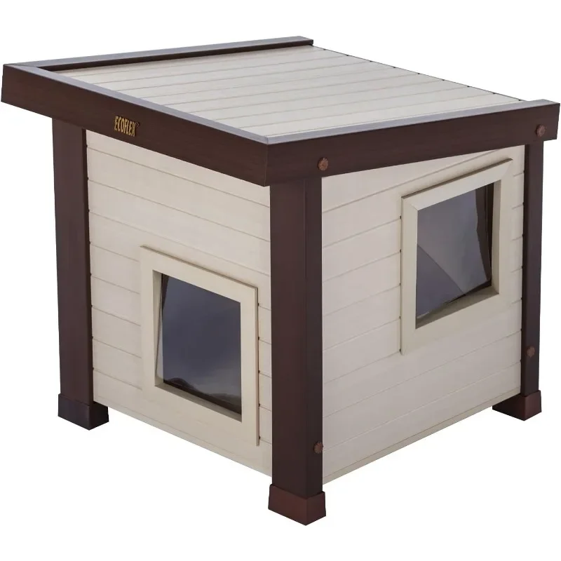 

ECOFLEX Albany Outdoor Feral Cat House for Multiple Cats with Quick & Easy Assembly, 2 Vinyl Door Flaps Included-Tan