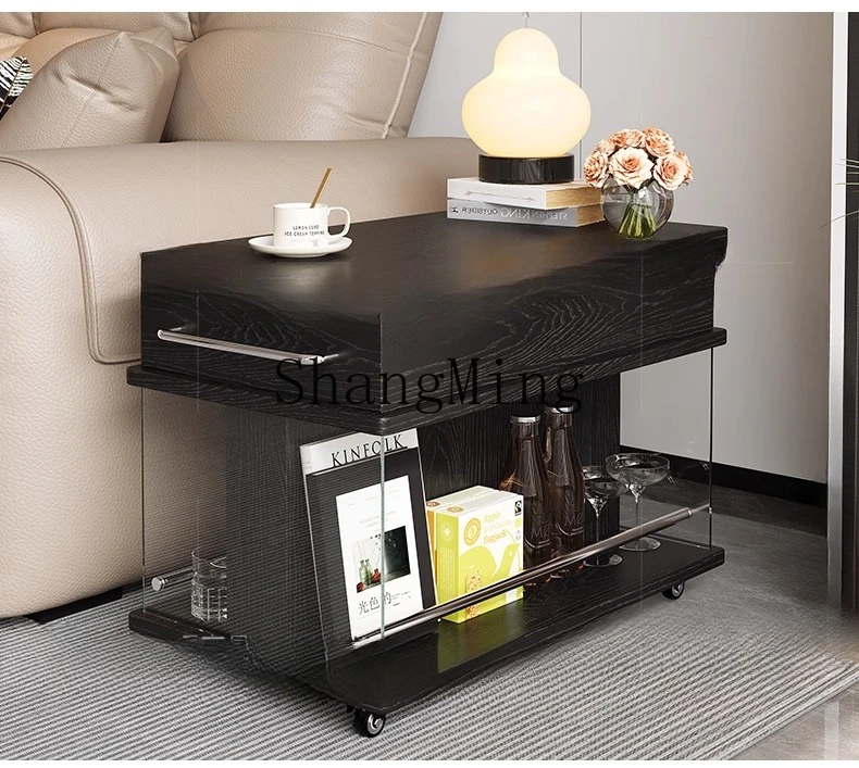 SM removível mesa de centro dobrável mesa lateral pequeno apartamento sala de estar casa varanda preto pequena mesa de chá