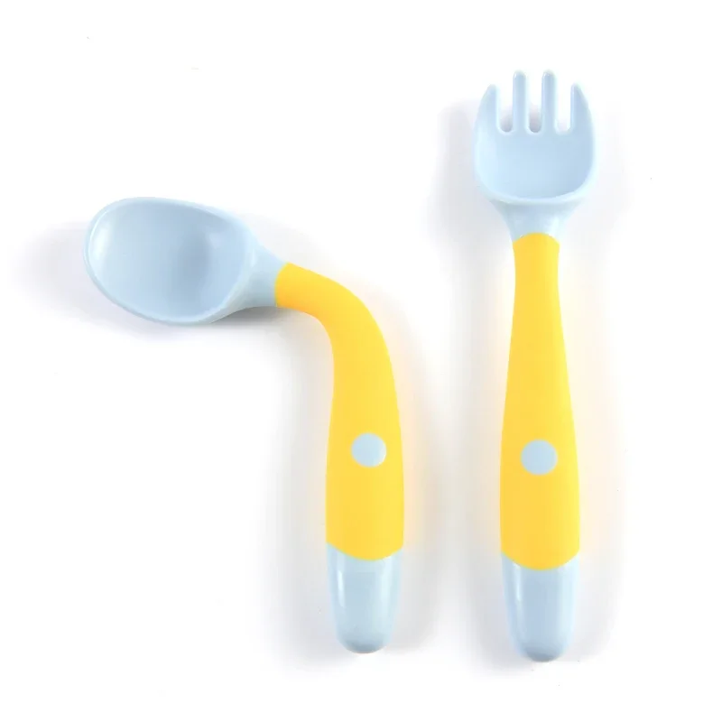 1 pair Silicone Spoon for Baby   Auxiliary Food  Learn To Eat Training Bendable Soft Fork Infant Children Tableware