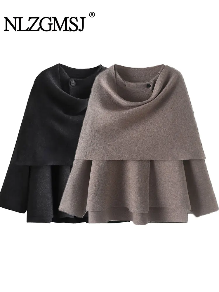 

Autumn Women Loose Asymmetric Scarf Knit Jacket Solid Long Sleeve Single Button Side Slit Cardigan Lady Outerwear
