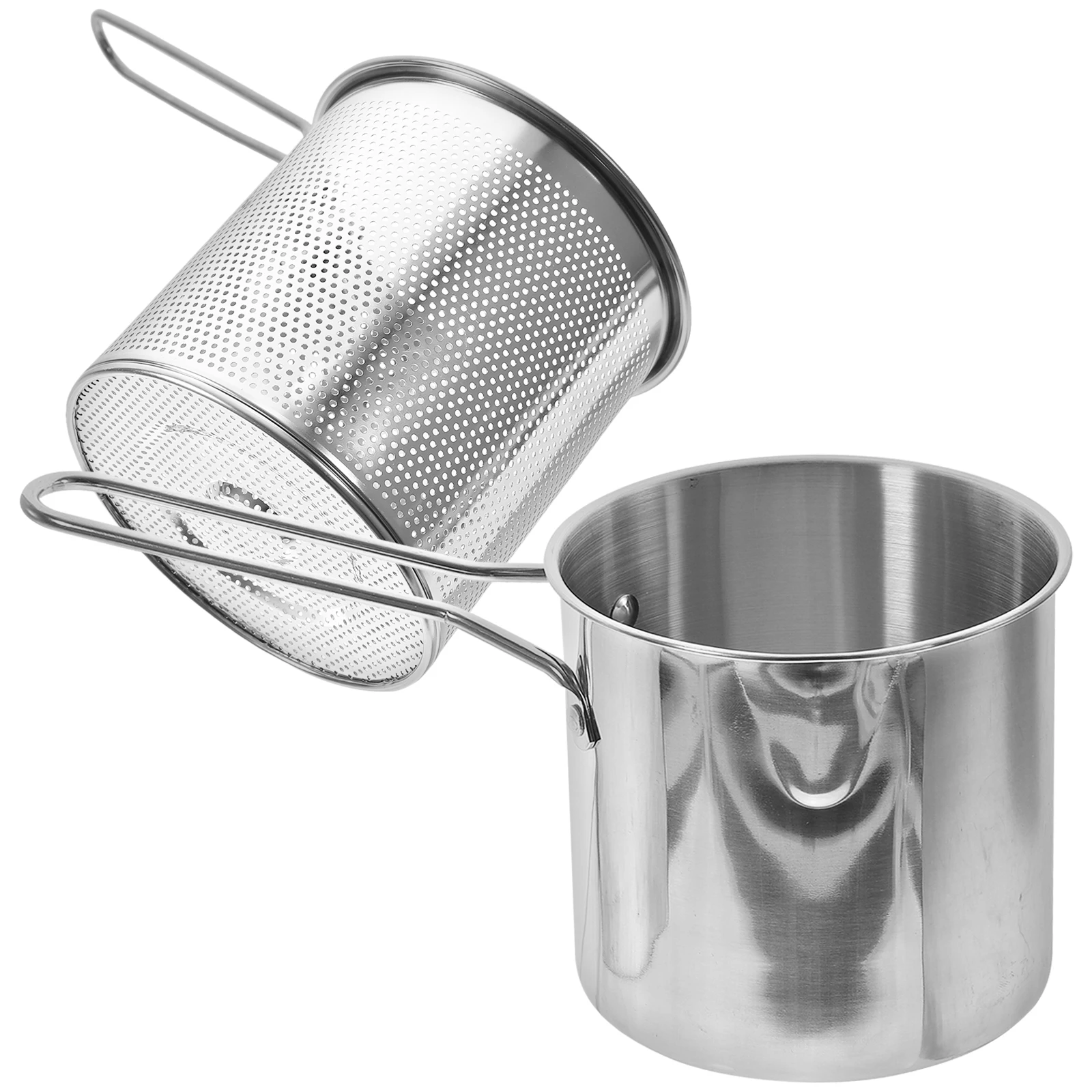 

Fryer with Frying Basket Strainer Deep Stainless Pot Pan for Chips Small Steel Pots Baskets