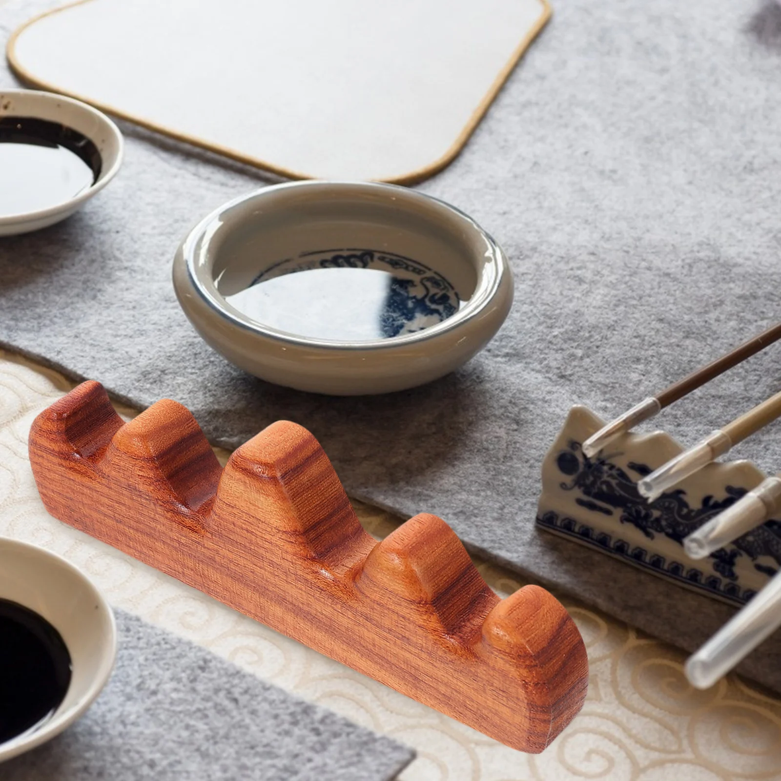 

Sandalwood Mountain Shape Holder For Calligraphy Brush Ink Pen Storage Rack Stand Desktop Decor Sumi Writing Brush Support
