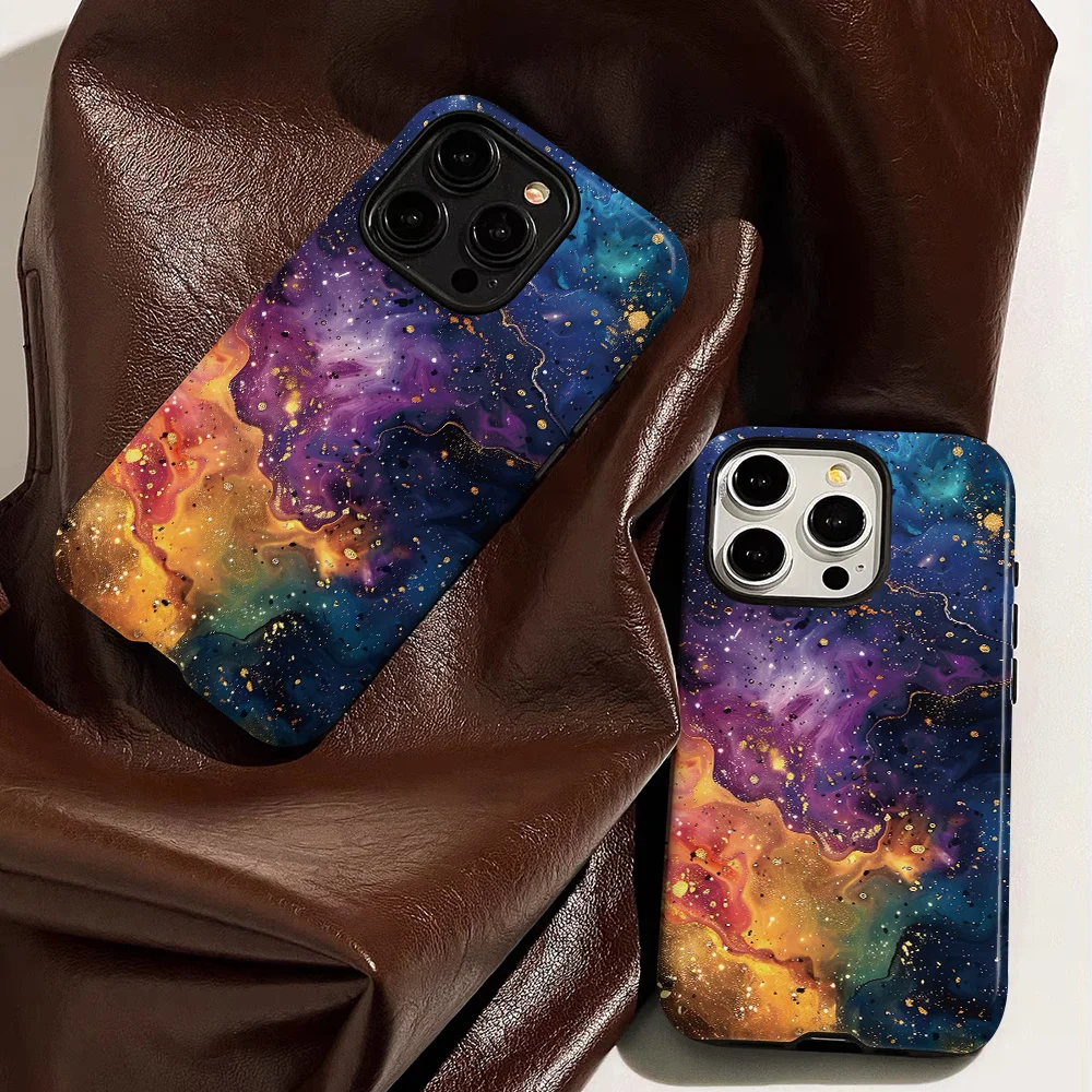 

Dark Universe Color Gold Marble Flow Wave Membrane Case, Durable, Anti-Drop - For iPhone 16, 15, 14, 13, 12, 11, Plus, Pro, Max