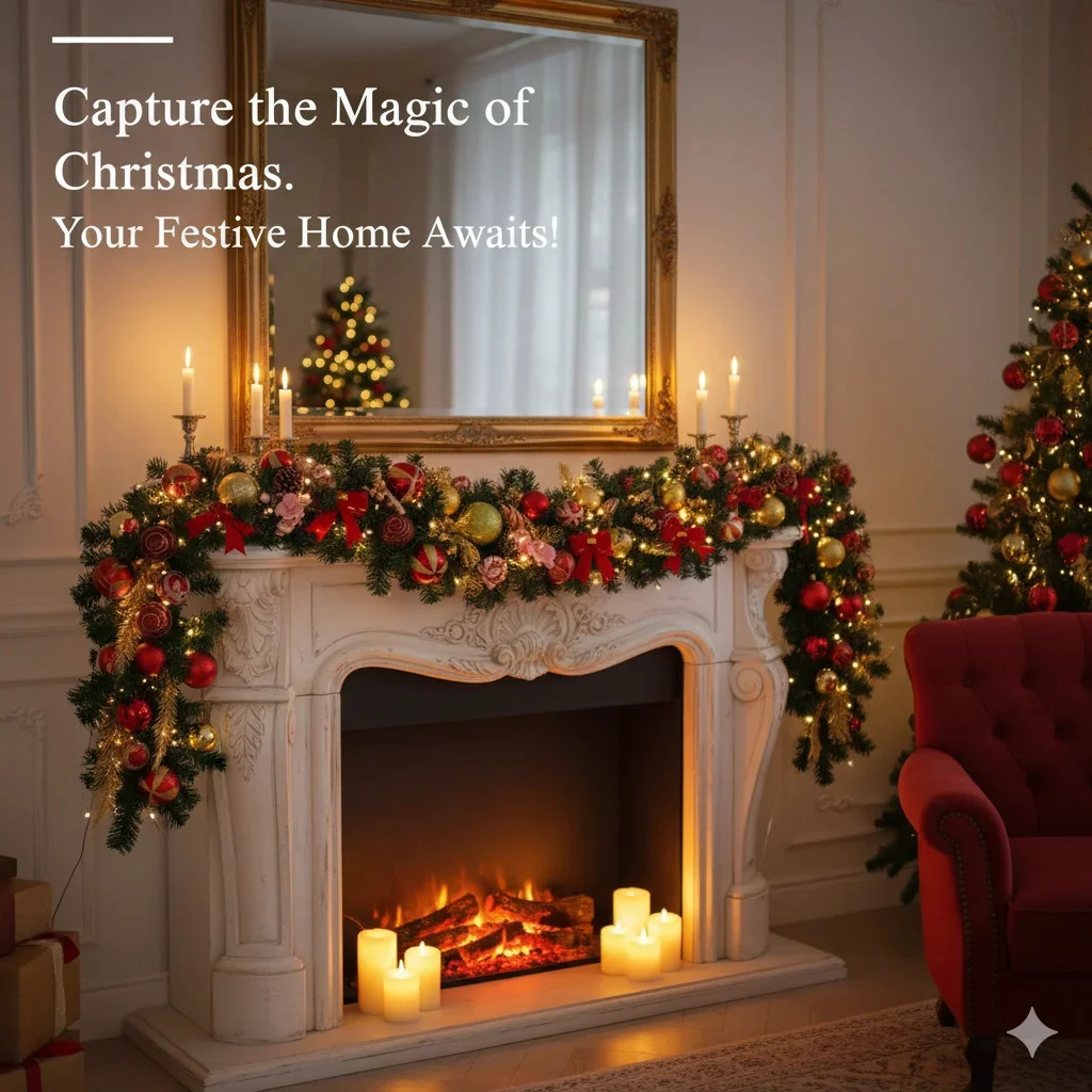 

2.7M LED Christmas Garland Artificial Pine With Red Flowers And Berries For Fireplace Stair Door Home Xmas Party Decoration 2025