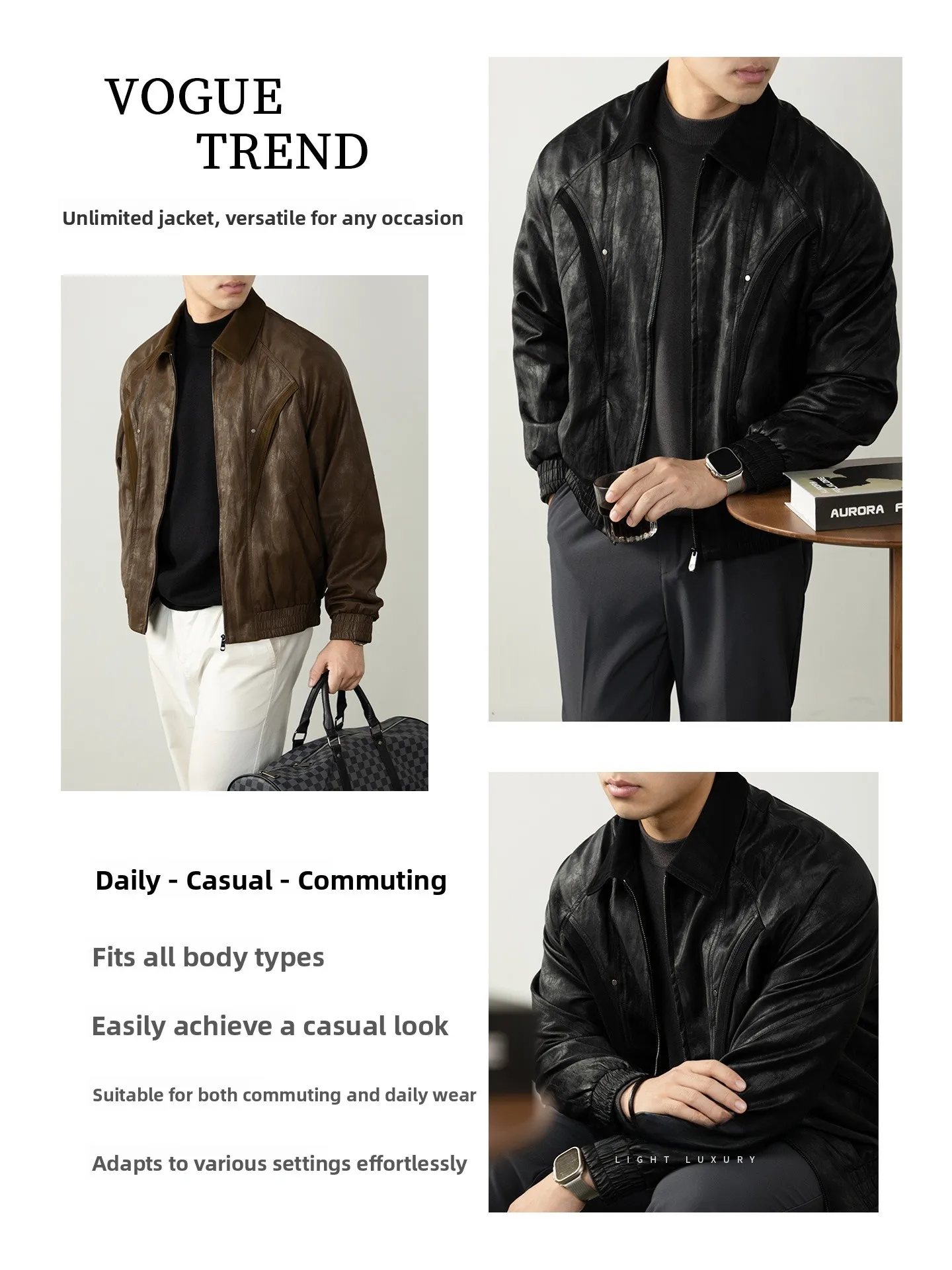 الرجعية الأمريكية شارع العليا الرجال دراجة نارية الجلود Jaet سستة طوق تصميم بو الجلود الكلاسيكية الخريف الشتاء معطف #5