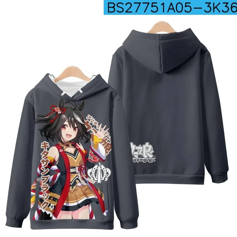 qq38Uma Musume جميلة ديربي كيتاسان الأسود تأثيري هوديي النساء الرجال Harajuku البلوز الشارع الشهير الهيب هوب البلوز مقنعين سترة #1