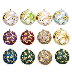 1pc 304 Stainless Steel Charms Rhinestone Flora Round Pendants Gold Plated Enamel Pendants DIY Necklace Jewelry Findings,B940635
