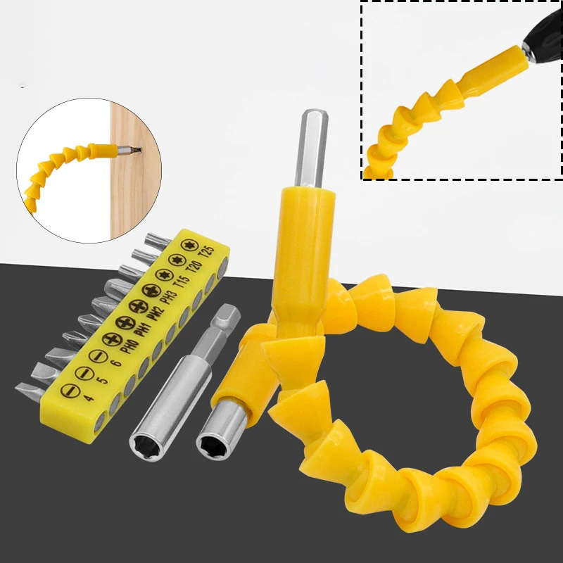 Shaft Tip for Home Improvement Etc 12pcs Flexible Extension Shaft and Screwdriver Bit Set 1/4" Hex Head Connect Drive