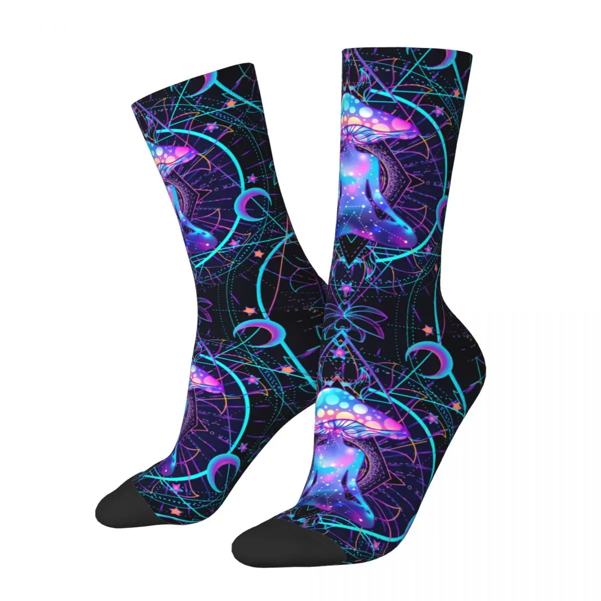 Crazy Sock for Men Psychedelic Magic Mushrooms Harajuku Psychedelic Pattern Breathable Pattern Printed Crew Sock Casual Gift