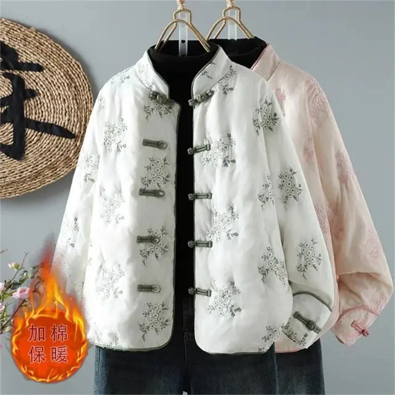 

2026 Winter Advanced Embroidery With Cotton Jacket Women Improved Tang Style Clothing With Chinese Style Double Breasted Buckle