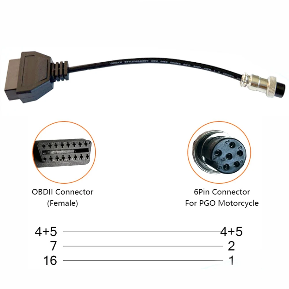 OBDII 16 Pin Extention Cord Motorcycle Cable for PIAGGIO 6PIN Female Connector to OBD2 16PIN Motorbike Detector Convert Adapter