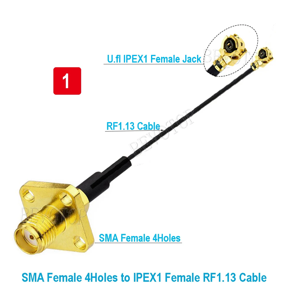 2PCS u.FL IPX to RP-SMA / SMA Female 4Hole Flange Panel Mount RF113 Pigtail WIFI Antenna Extension Cable Jumper