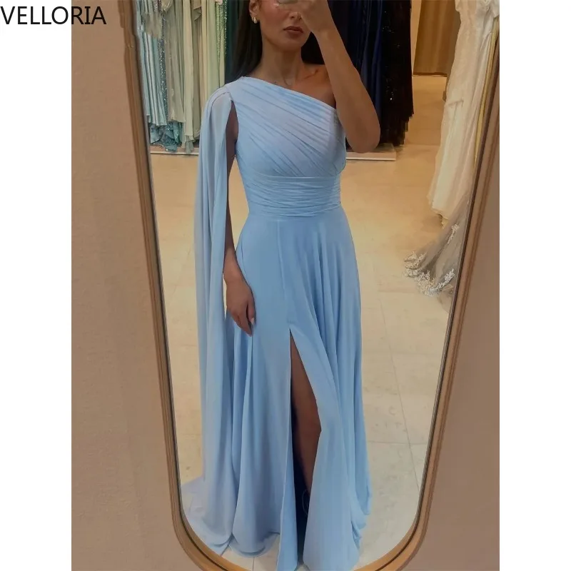

Elegant A-line Evening Dress 2026 One Shoulder Sleeves Pleats Chiffon Long Prom Gown Party Dress Vestdos De Fiesta Customized