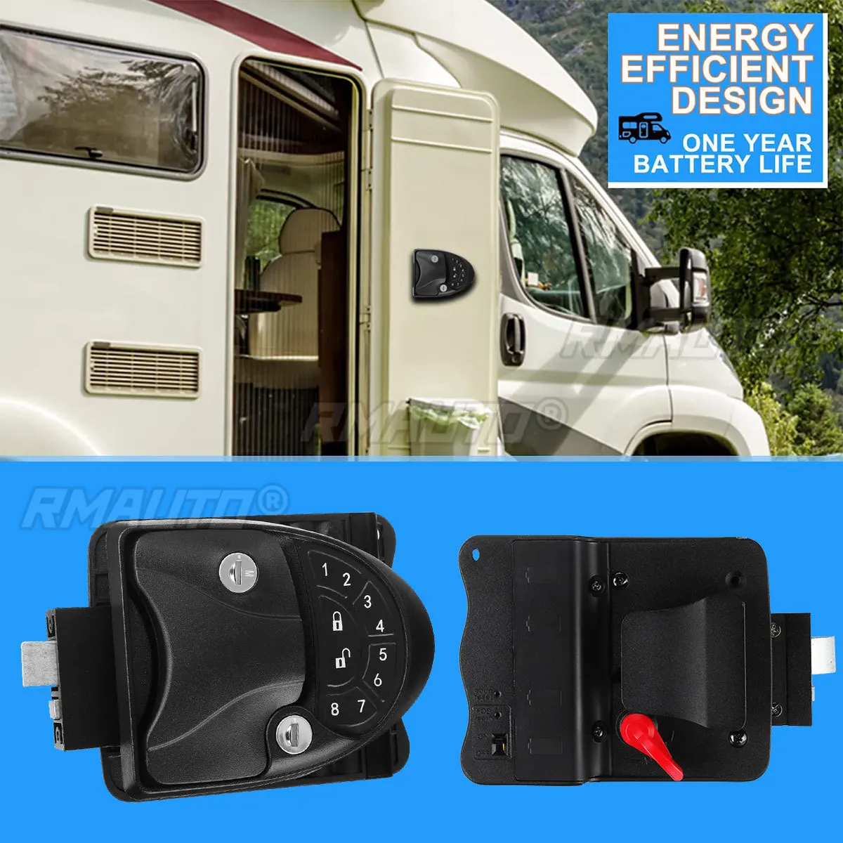 RV Keyless Entry Door Lock Camper Trailer Electric Keyless Entry Door Locks With 2 Key Fobs Deadbolt And Silent Mode