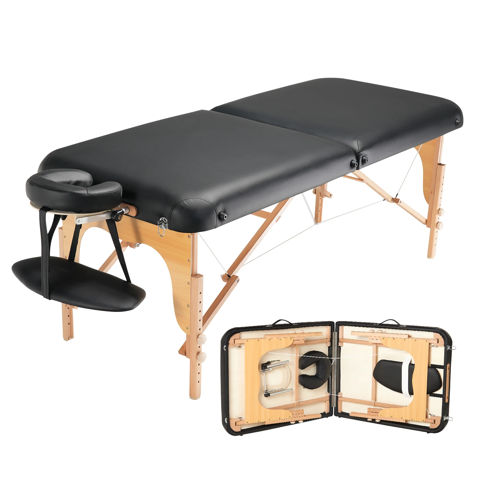 SucceBuy Table de massage large professionnelle 30 "8 niveaux hauteur réglable Salon du visage lit de tatouage avec appui-tête palette à main 750LBS
