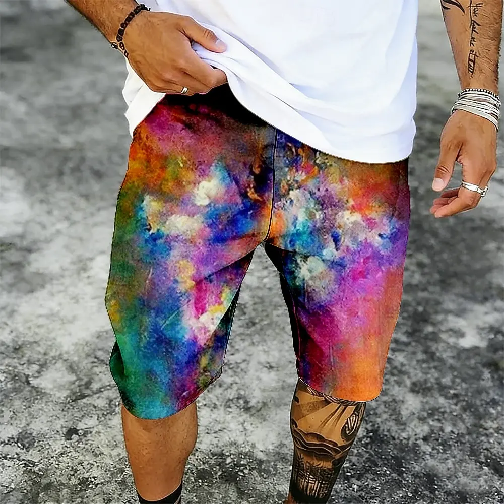 

Men's Mid Waist Tie Dye Hippie Printed Shorts Elastic Drawstring Waist Side Pockets Fashion Outdoor Casual Style Spring & Summer