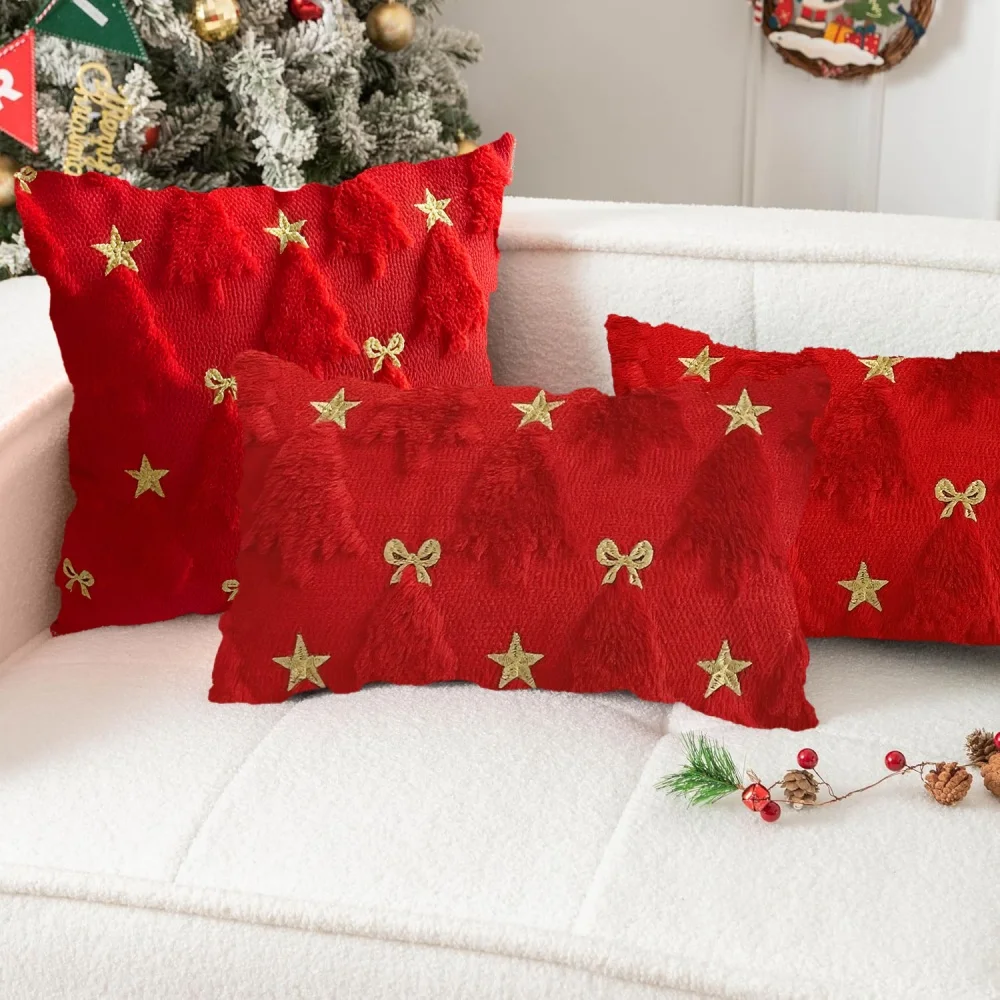 Christmas Pillow Cover Soft Plush Throw Pillow Decorative Pillowcase Plush Sequin Pattern Pillowcase For Farmhouse Chair Home