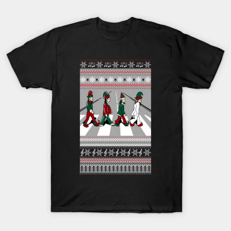 Merry Christmas Funny Abbey Road Anniversary T-Shirt 100% Cotton O-Neck Short Sleeve Summer Casual Mens T-shirt Streetwear