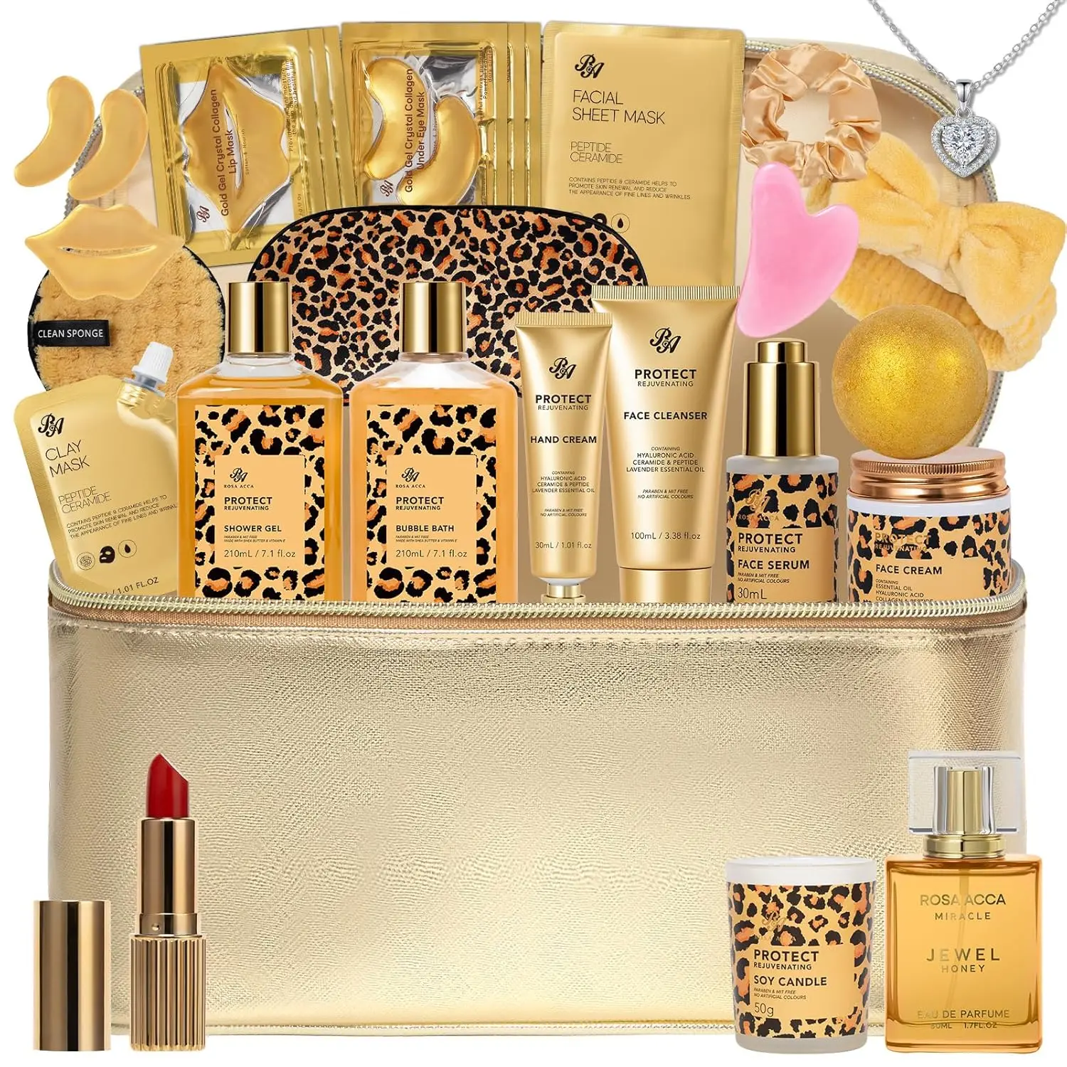 

Набор из 25 предметов для подарка на День матери: Спа-набор с медом и миндалем для женщин, увлажняющий уход за кожей с косметичкой и ожерельем