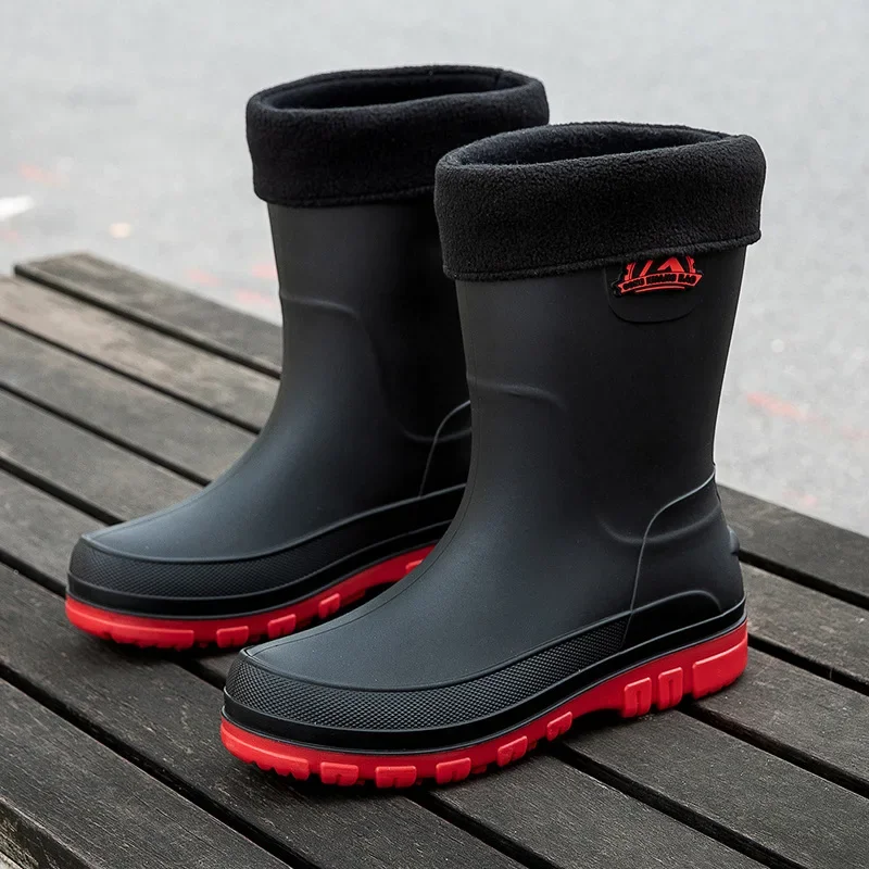 Bottes décontractées imperméables pour hommes, bottes de pluie anti-ald, tube moyen, chaussures de travail en caoutchouc à la mode, achetez une taille plus grande pour les styles de coton