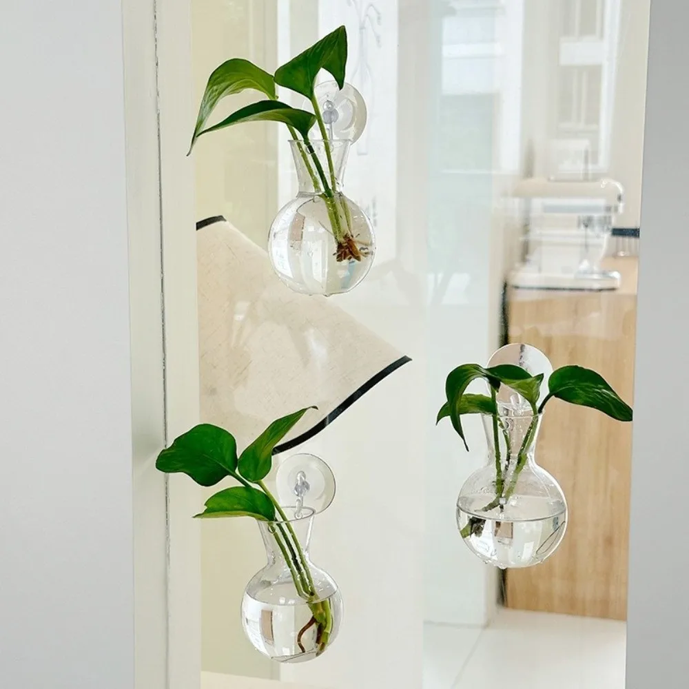 4pcs/set Transparent Wall Mounted Vase Self-Watering with Suction Cups Plant Hydroponic Vase Plant Stem Bottles Mini Flower Pot