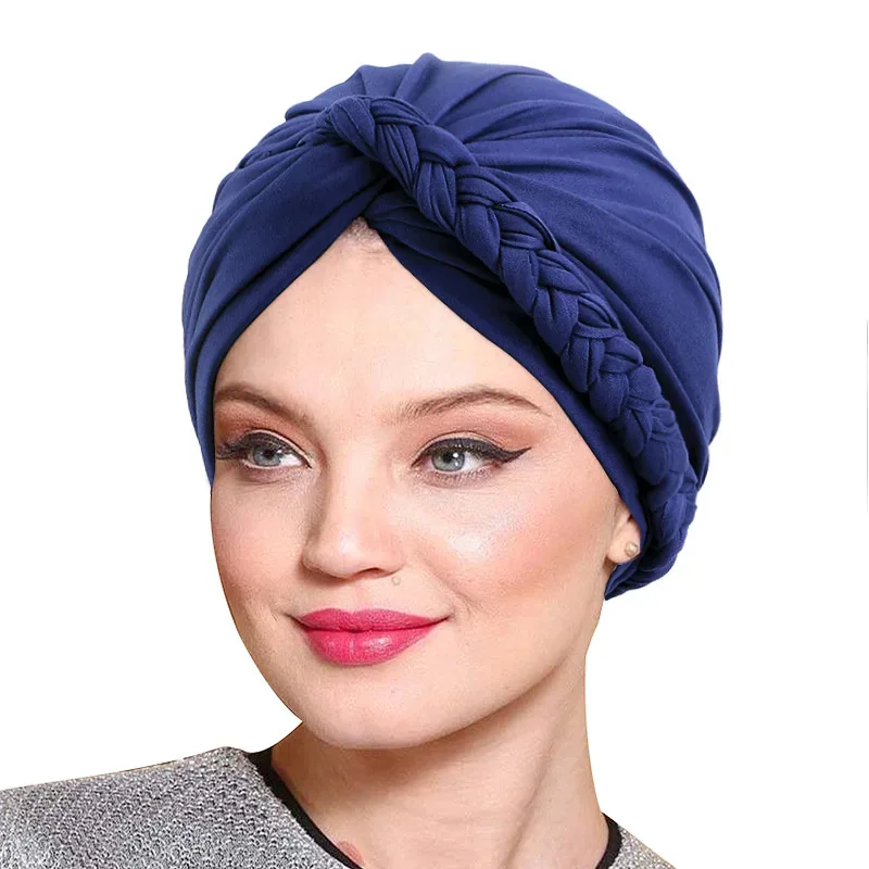 2024 Summer New Side Braided Headgear Hat Headscarf Solid Color Versatile Soft and Comfortable