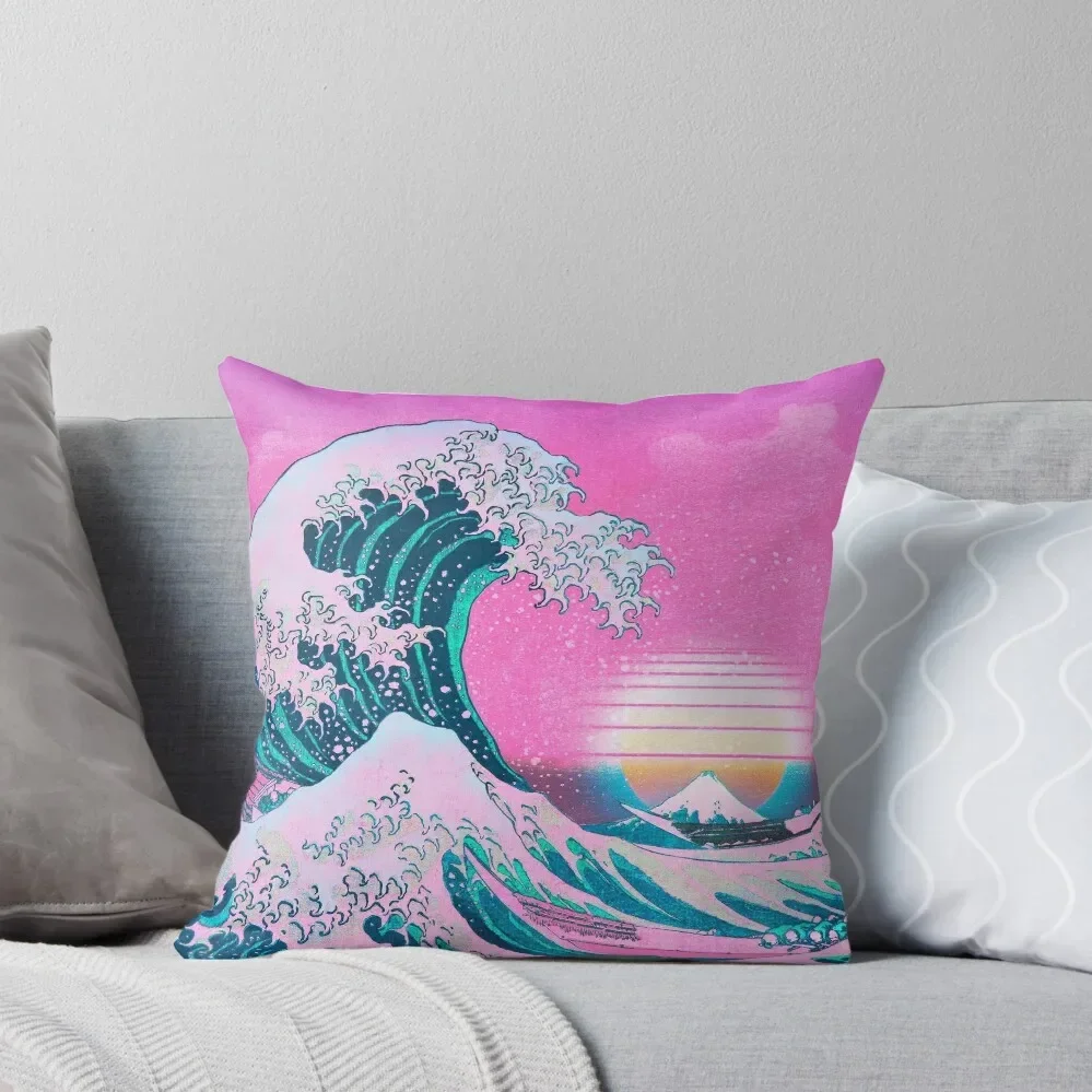Vaporwave Aesthetic Great Wave Off Kanagawa Retro Sunset Throw Pillow luxury home accessories Pillowcase Cushion Pillow