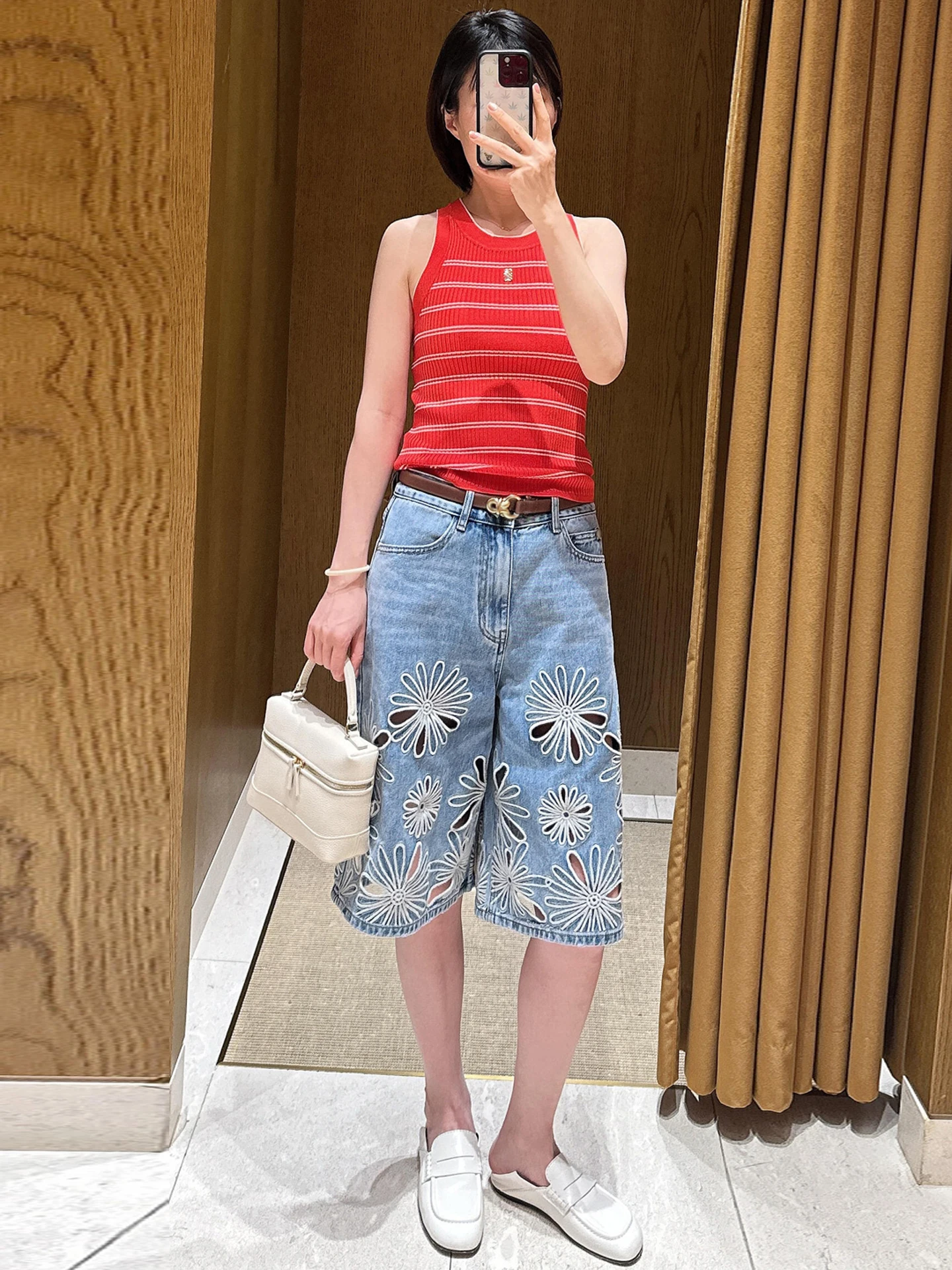 Elegant Embroidered Floral Hollow out Wide Leg Jeans High Waist Casual Style Summer Collection Adult Women's Premium Fashion