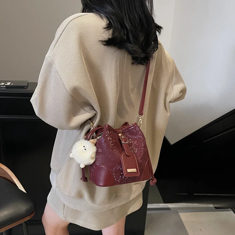 

​​Mini Textured Bucket Bag Women Summer Crinkle Crossbody Purse Distressed Leather Park Playdate Ready Essential Companion