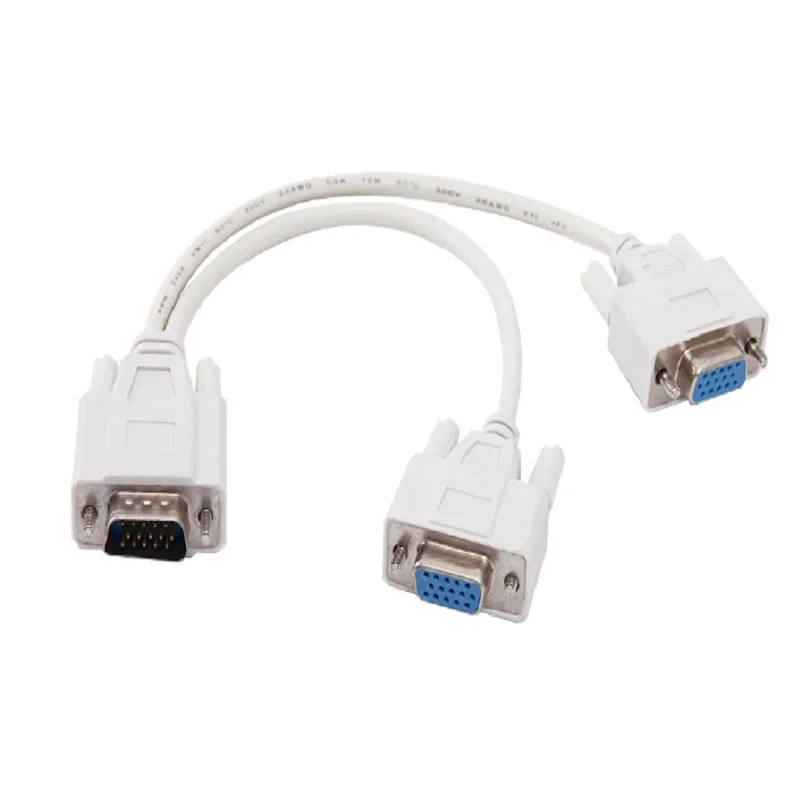 

0.2m VGA to VGA 1 Male to 2 Female VGA Splitter Cable Adapter Dual Display Mirror TV Computer Connection Data Cord Line Cable