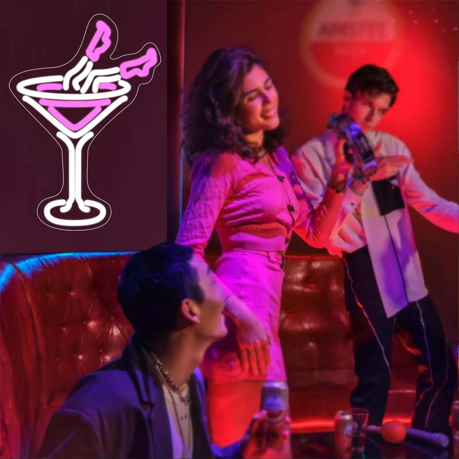 Insegna al neon per cocktail - Alimentazione USB LED dimmerabile |   Decorazione da parete ideale rosa per carrello bar domestico, ristorante sulla spiaggia, grotta uomo, caffetteria e festa