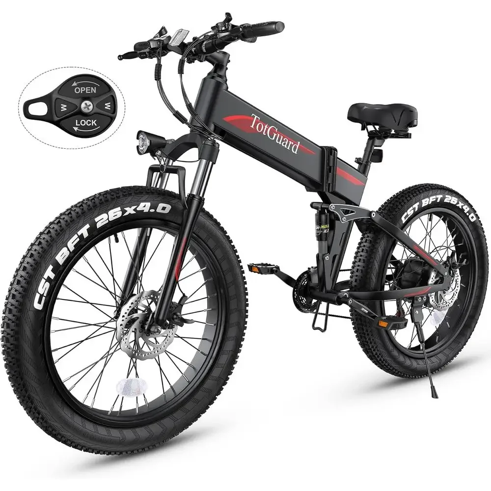 26-Inch 4.0 Electric Bike: 1000W Peak Motor, 21.6 MPH, 48V/10.4Ah Battery, 21-Speed, Suspension